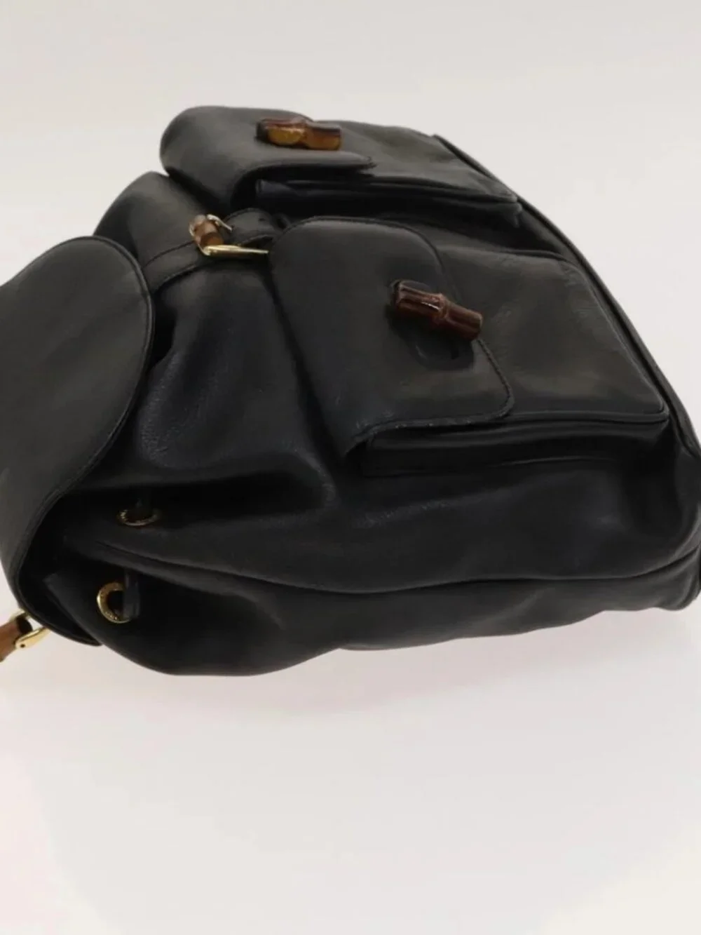 GUCCI Bamboo Backpack Leather Black Gold - Picture 5 of 16